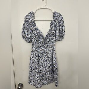 Elegant Blue and White Floral Mini Dress